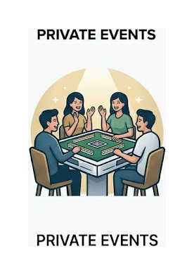 AUTOJONG Circle private events illustration showing members gathering for mahjong and social experiences