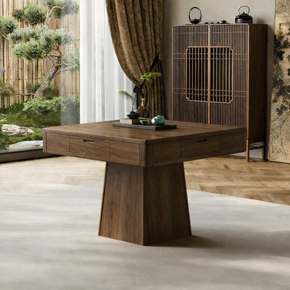 Luxury walnut automatic mahjong table with removable cover, used as dining table for American mahjong